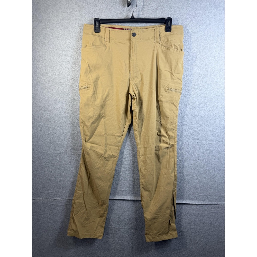 Wrangler Pants Mens 36x34 Beige Nylon Stretch Hiking Zip Pockets Straight Leg